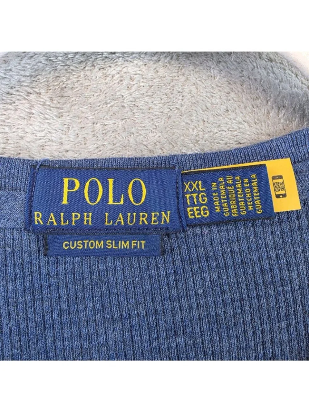 Polo Ralph Lauren Shirt Mens 2XL Blue Waffle Knit Thermal Crewneck Pullover Tee